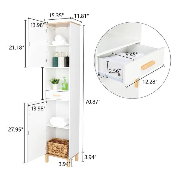 Solid Wood Foot Single Drawer Double Door Bathroom High Cabinet White ...