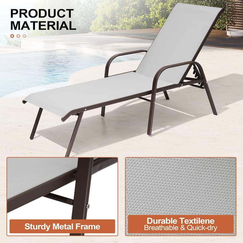 Crestlive Products Outdoor Adjustable Reclining Chaise Lounge Chair with Armrest