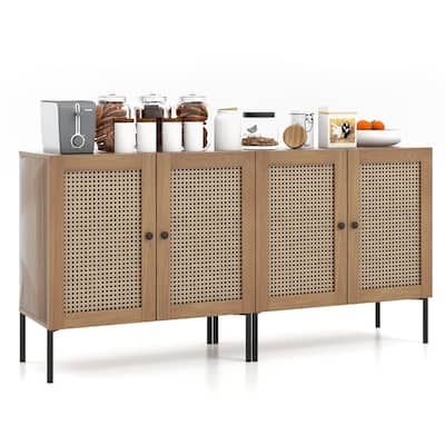 Costway Set of 2 Rattan Buffet Sideboard Wine Cabinet Cupboard - See Details