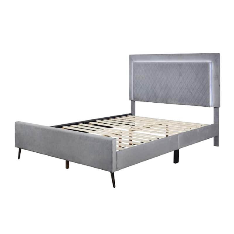 Modern Upholstered Platform Bed with Adjustable LED Headboard, Dark Gray