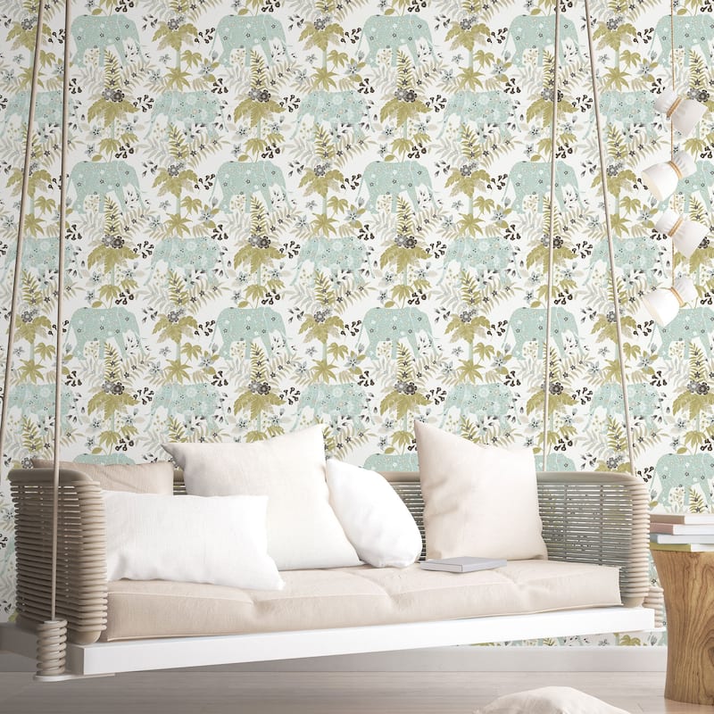 Galerie Wallcoverings Into The Wild Floral Elephant Non-woven Metallic Wallpaper Roll
