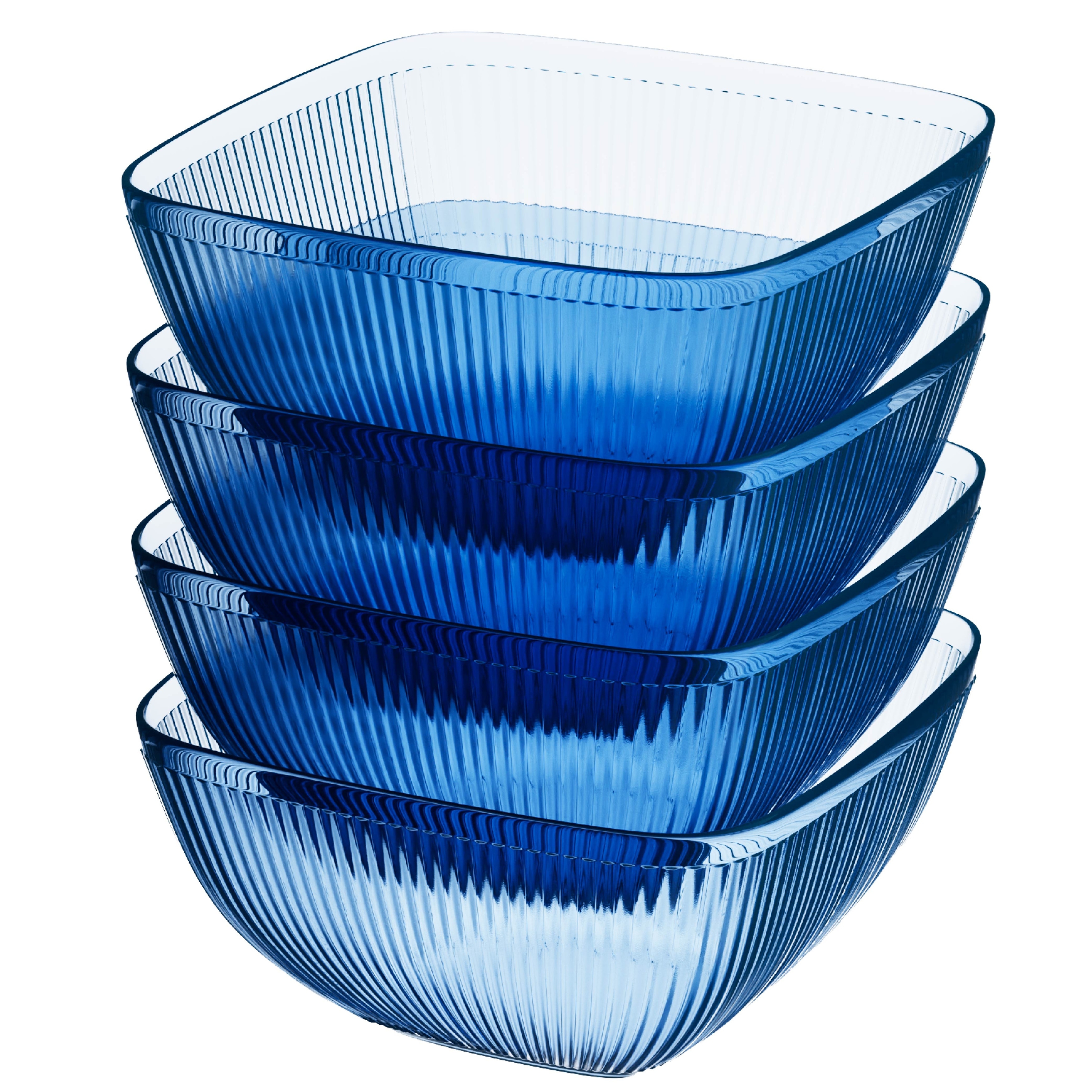 Blue Ribbed Set Of 4 Acrylic Bowls 13.52 Oz