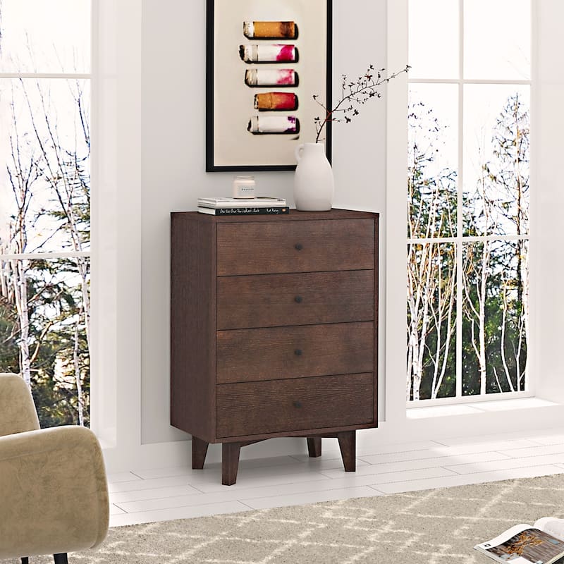 Auburn Brown Solid Wood Dresser with Retro Handle