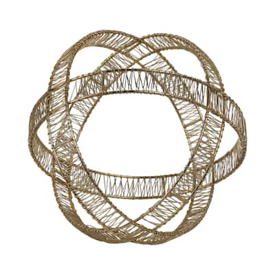 Metal Orb Sculpture with Interwoven Iron Wire Design Decorative Accent
