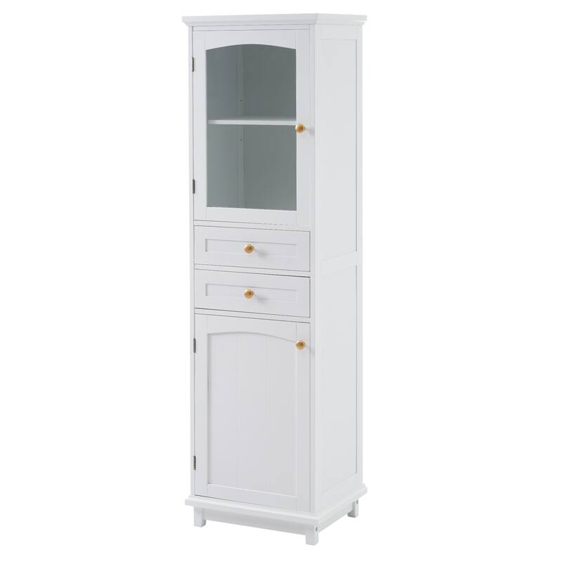 Tall Bathroom Storage Cabinet with Glass Doors and Adjustable Shelves