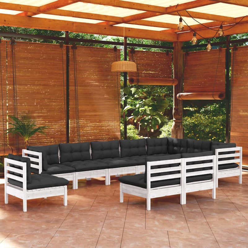 vidaXL Solid Pinewood Patio Lounge Set 10 Piece with Cushions Multi Colors - 25" x 25" x 24.6"