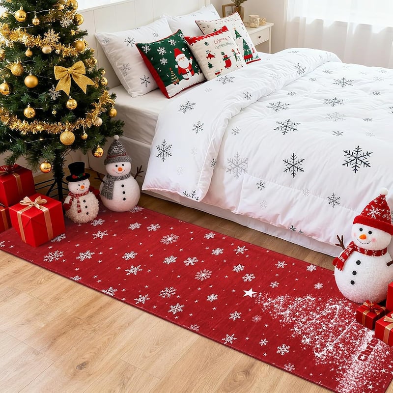 Washable Xmas Red Christmas Tree Area Rug for Home Decor - 1'6" x 2'6"