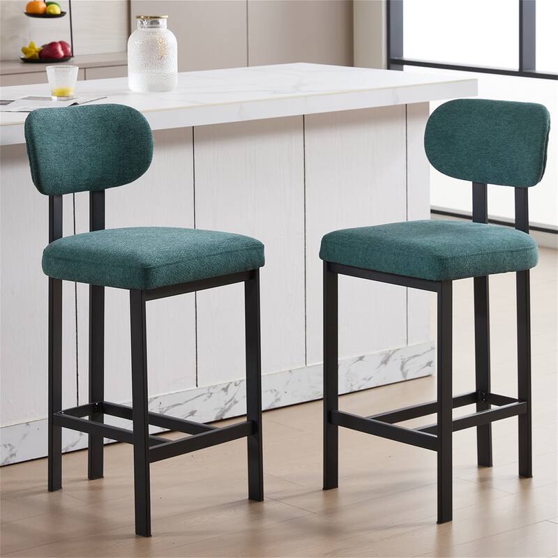 Modern Upholstered Fabric Barstools with Metal Legs (Set of 2)