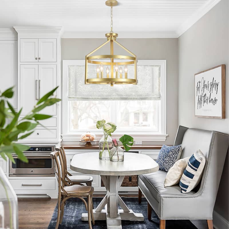 6- Light 20.3" Dimmable Modern Farmhouse Round Cage Chandelier for Dining Room Foyer - N/A