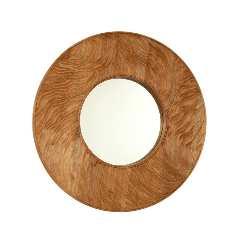 24" Ring Mirror, Wall-mounted Vintage Circle Solid Rosewood Decorative Mirror, Round Mirror for Bathroom, Bedroom - Rosewood,Silver
