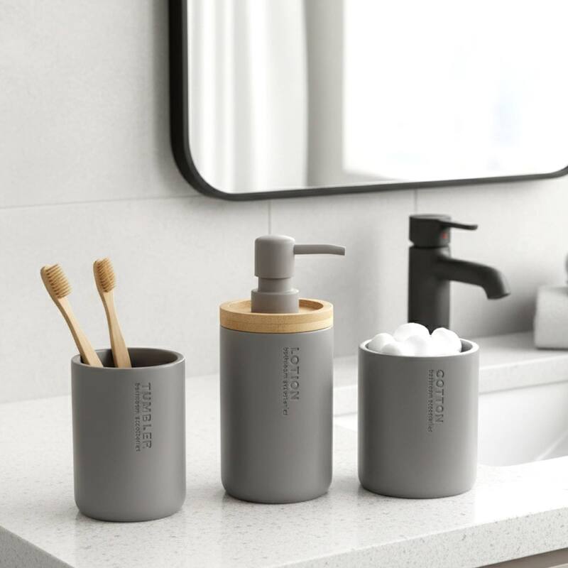 Elegant Soap Dispenser - Polyresin and Bamboo Design, Refillable Liquid Pump - 3 L x 3 W X 7 h