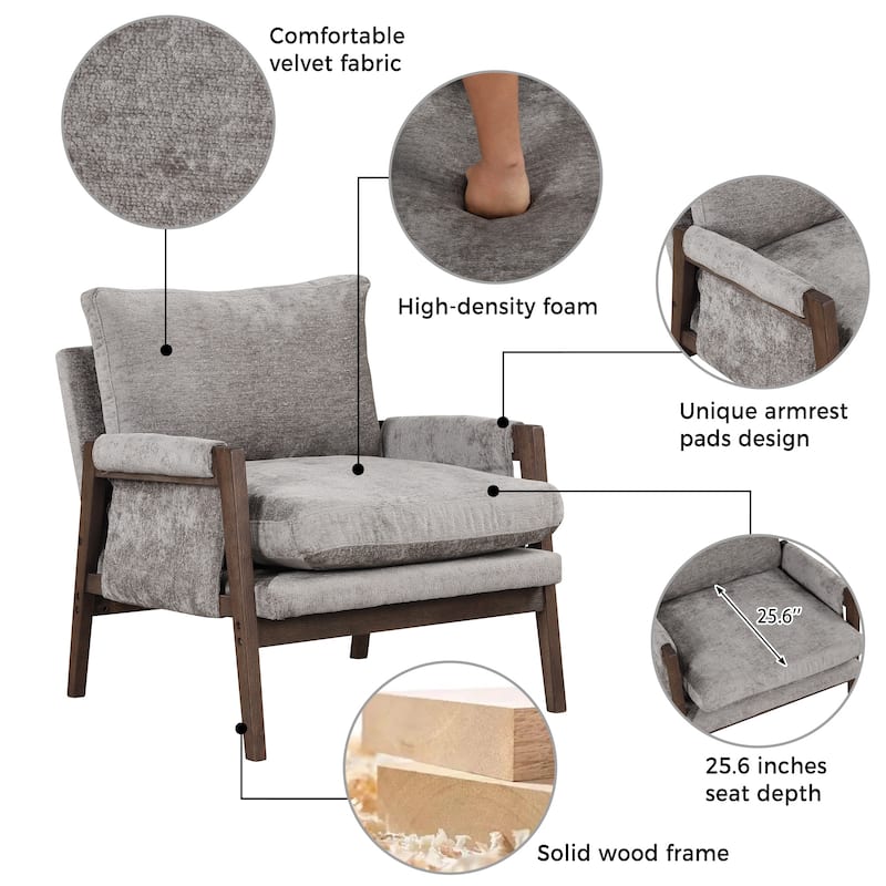Roomfitters Mid-Century Modern Accent Chair, Velvet Upholstery with Solid Wood Frame and Plush Cushion, Ideal for Living Room