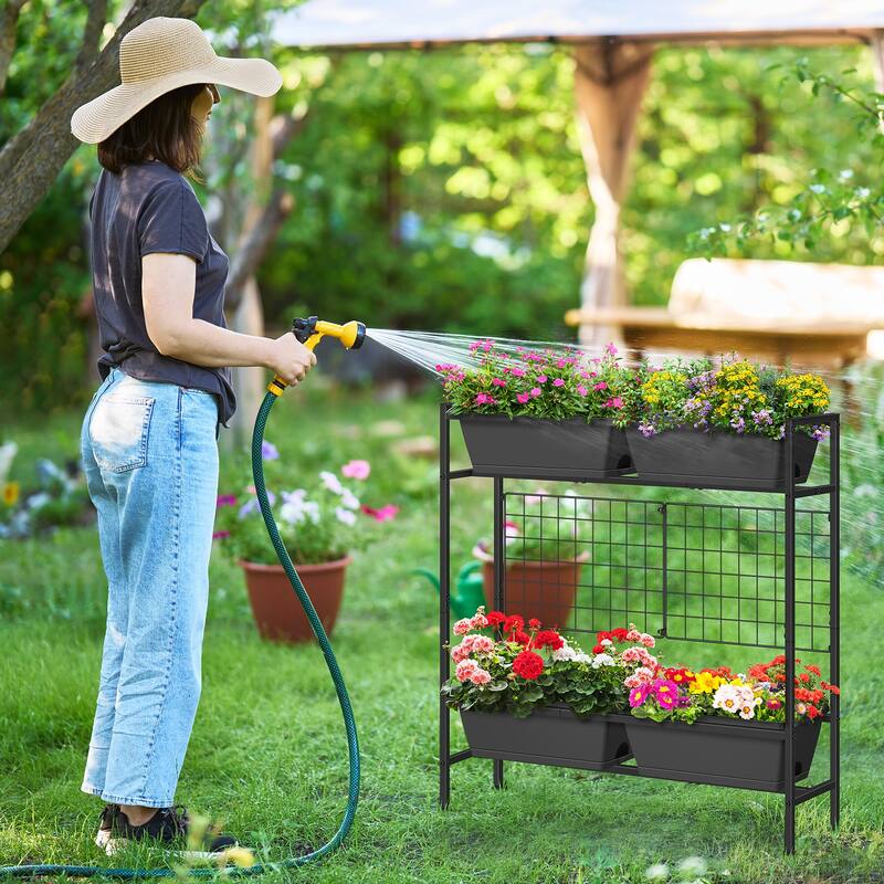 Raised Garden Beds Outdoor Elevated Garden Planter Boxes with Trellis and Legs
