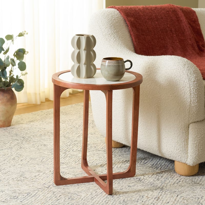 SAFAVIEH Home Minori Marble Side Table - 16"W x 16"D x 19"H