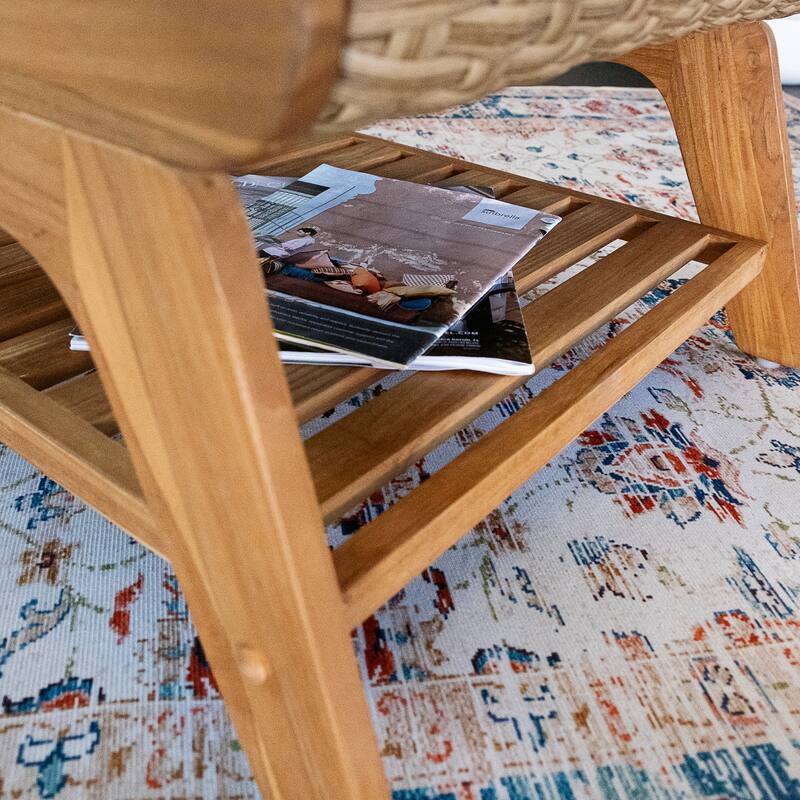 Cambridge Casual Camden Teak Outdoor Ottoman with Padded Woven Seat