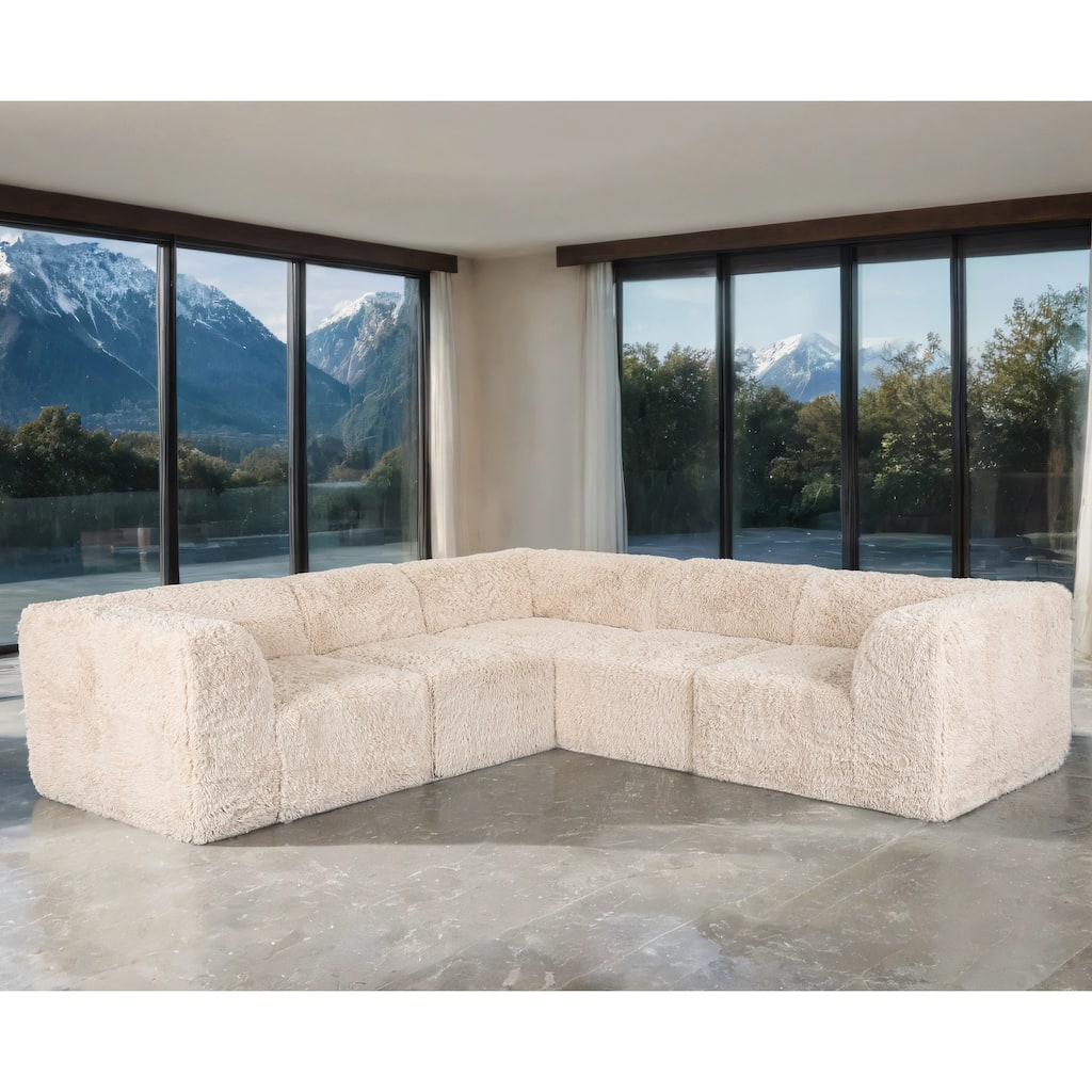 Furniture of America Ylena Modern 5-Piece Faux Fur Foam Modular Compressed Sectional Sofa