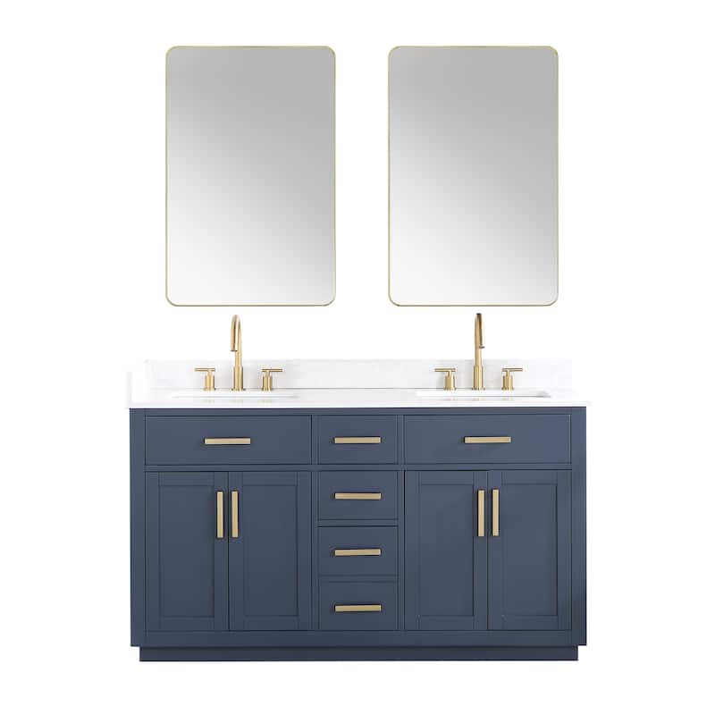Altair Gavino Bath Vanity with Grain White Composite Stone Top and Mirror