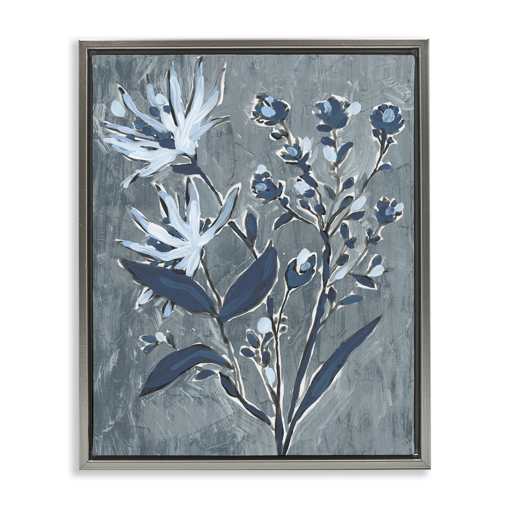 Stupell Navy Blue Flowers Framed Floater Canvas Wall Art Design By June Erica Vess