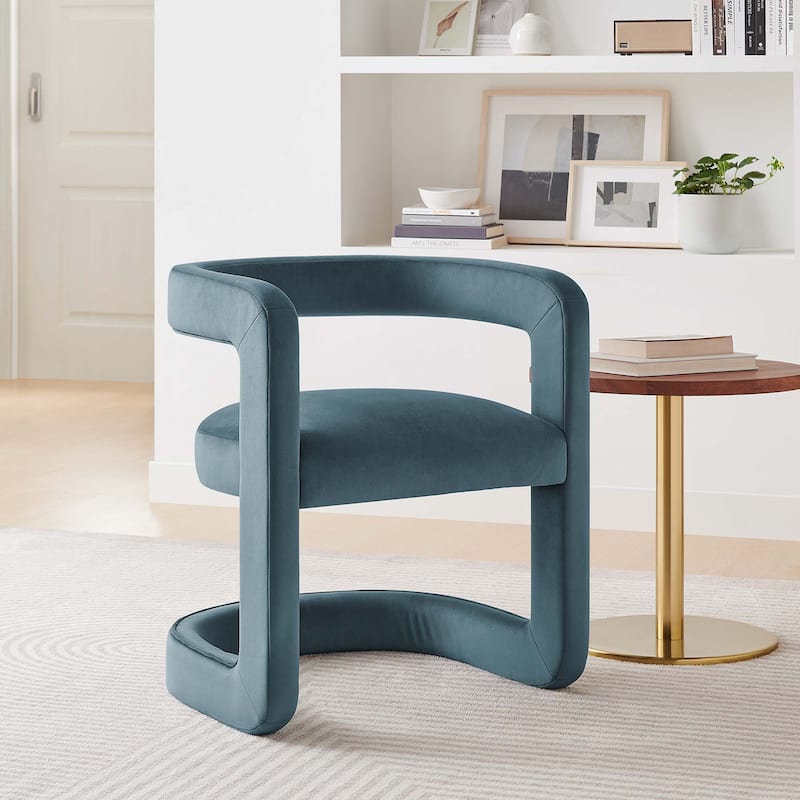 Bowie Performance Velvet Barrel Accent Chair - Cadet Blue