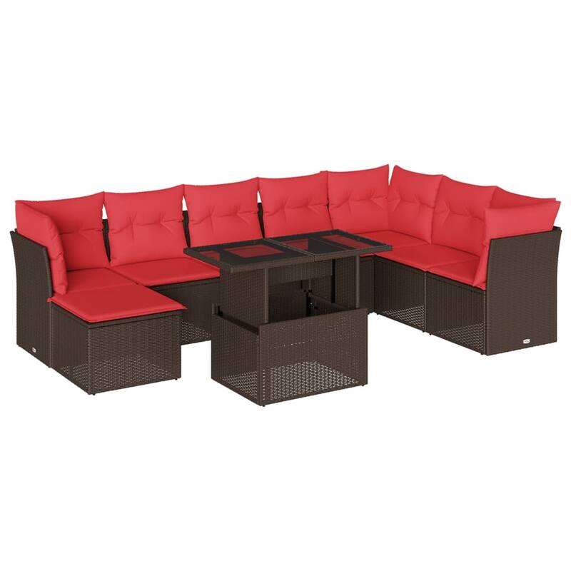 vidaXL Patio Sofa Set with Cushions Modular Outdoor Seating 9 Piece Poly Rattan - 24.4 x 24.4 x 27.2