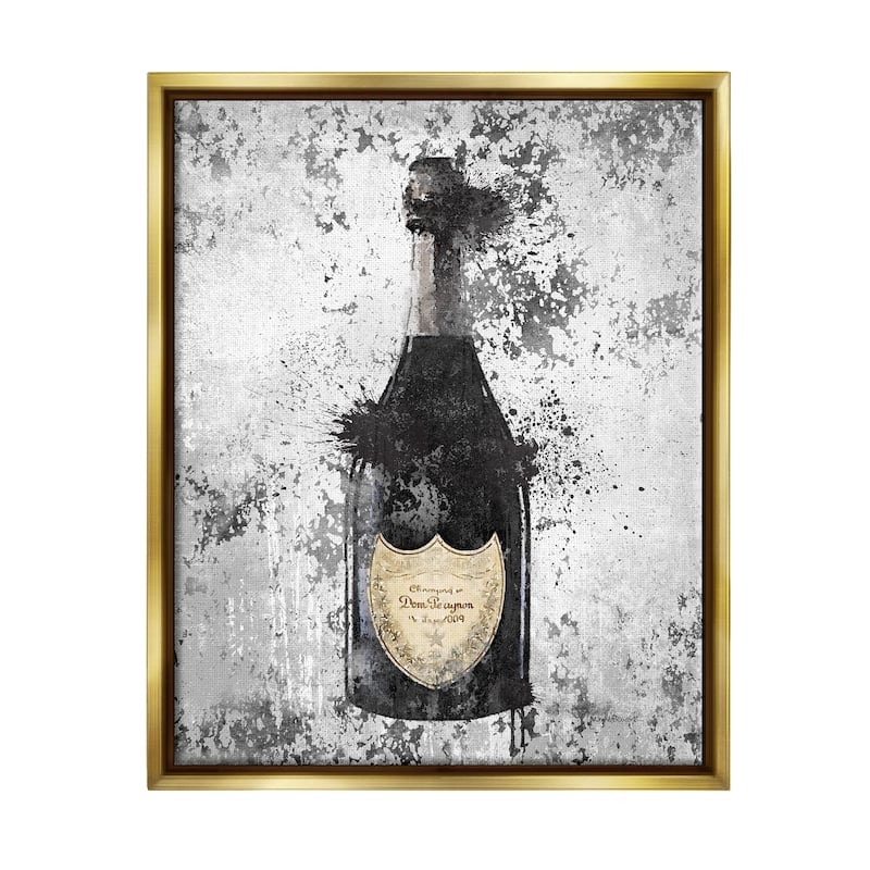 Stupell Champagne Grey Gold Ink Illustration Floater Frame - Black