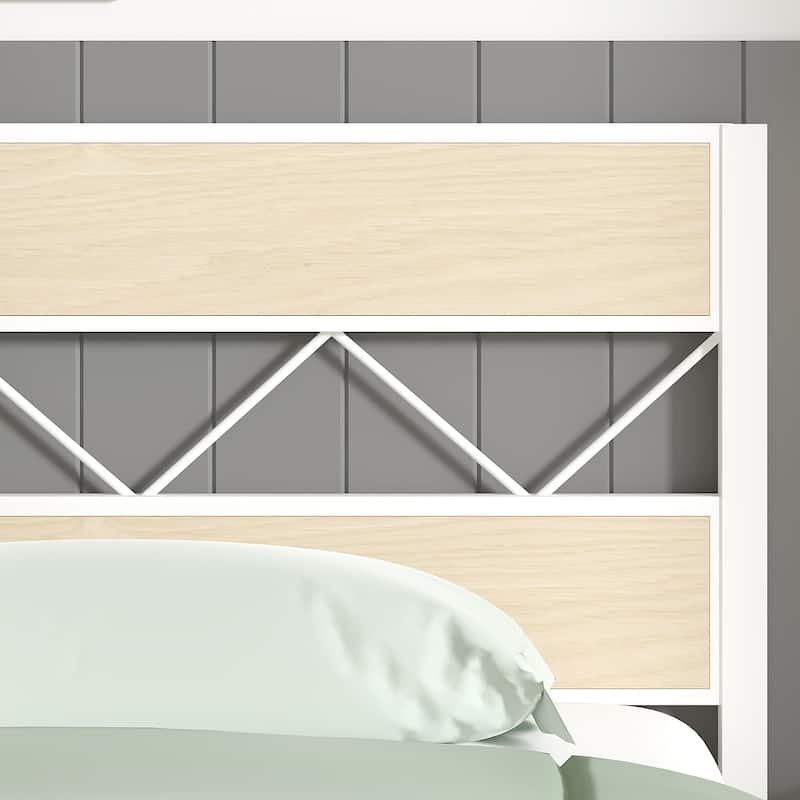 Twin Size Bed Frame Sett Metal Platform Bed with Wood Headboard Footboard Set of 2