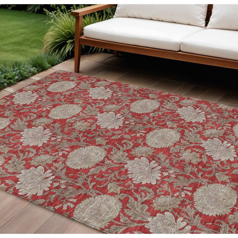 HomeRoots Floral Transitional Rectangle Outdoor Rug - 9' X 12'