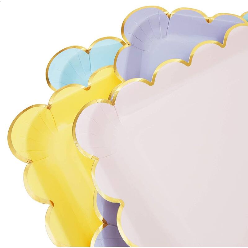 Pastel Paper Plates with Scalloped Gold Foil (9 Inches, 48 Pack)
