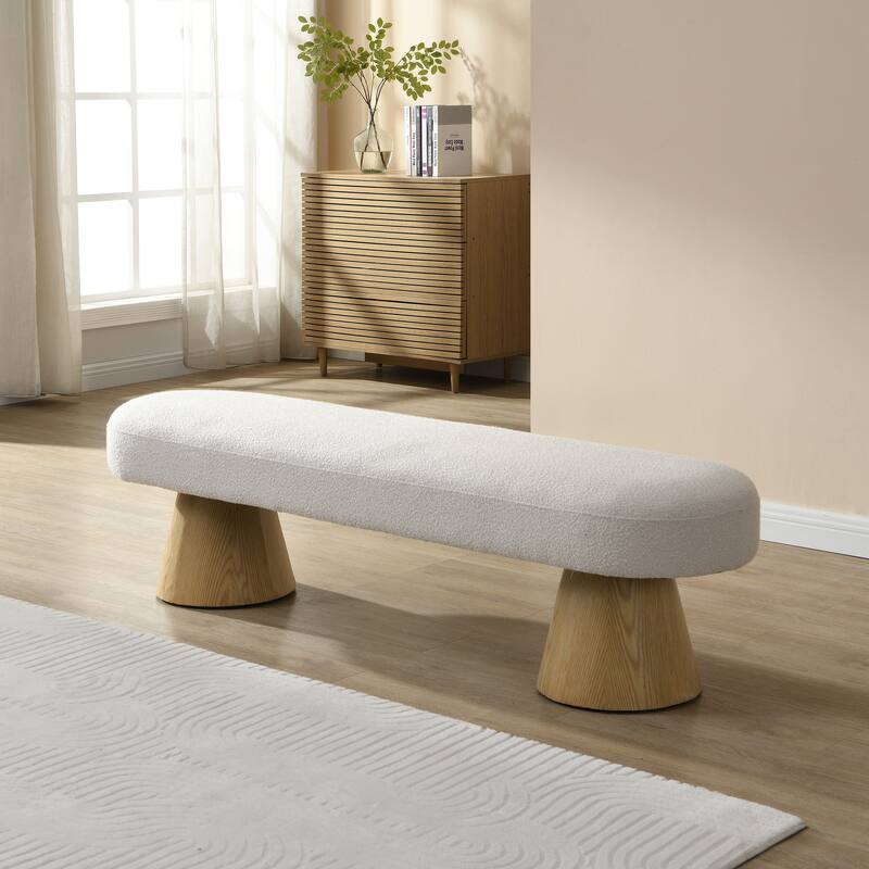 64" L Upholstered Bedroom End of Bed Bench Entryway Bench Dining Bench 300 LBS Capacity - White