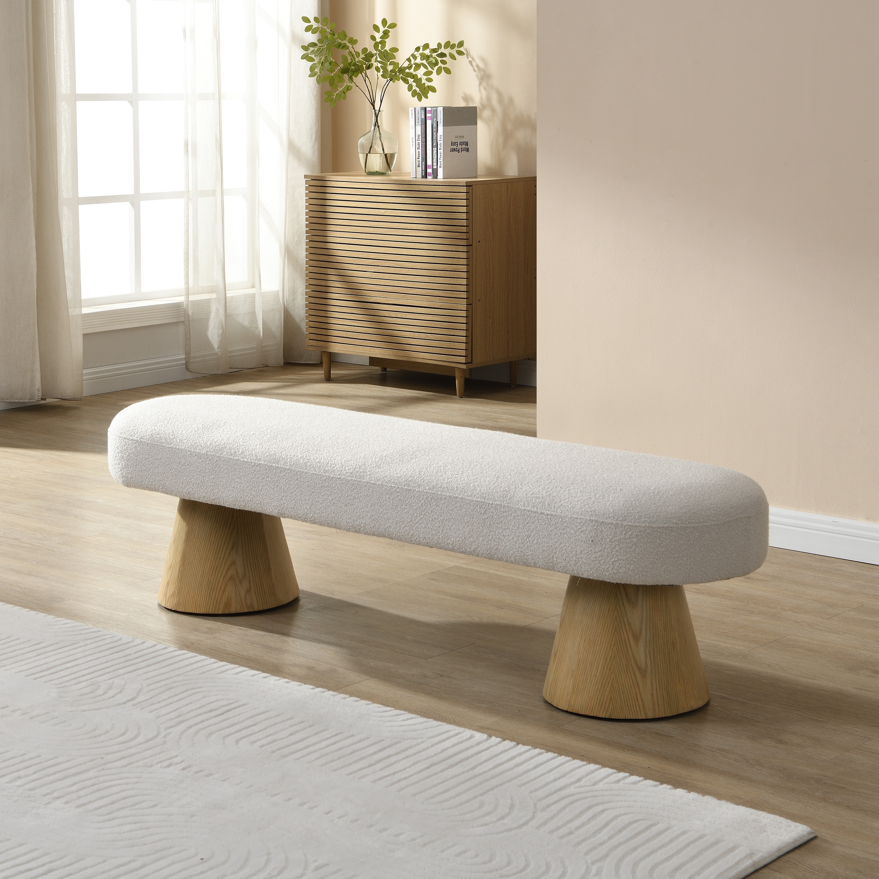 Boucle Upholstered Dining Bench with High-Density Foam for Living Room