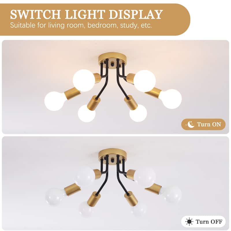 6-Light Modern Sputnik Light Fixture Semi Flush Mount Ceiling Lighting - 14.76' W