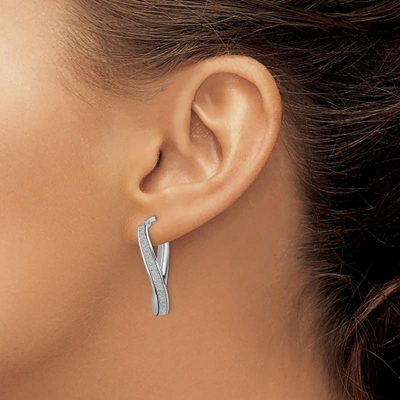 Curata 14k White Gold Polished Glitter Infused Oval Hoop Earrings