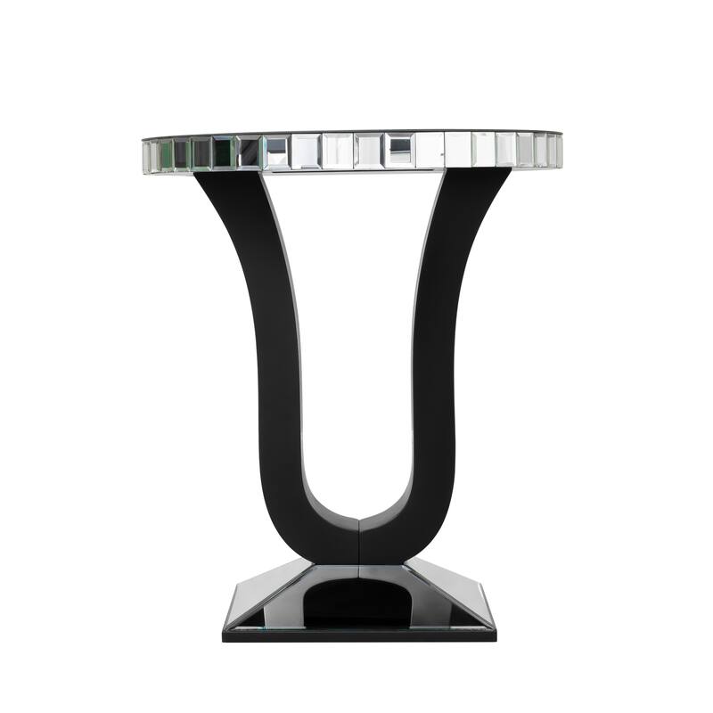 Modern Mirrored Side Table with Black Wood Base