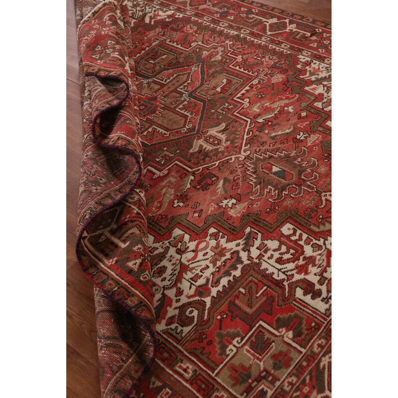Hand Knotted Oriental 100% Wool Carpet Traditional Medallion Red Heriz Area Rug - 9' 1'' X 6' 11''