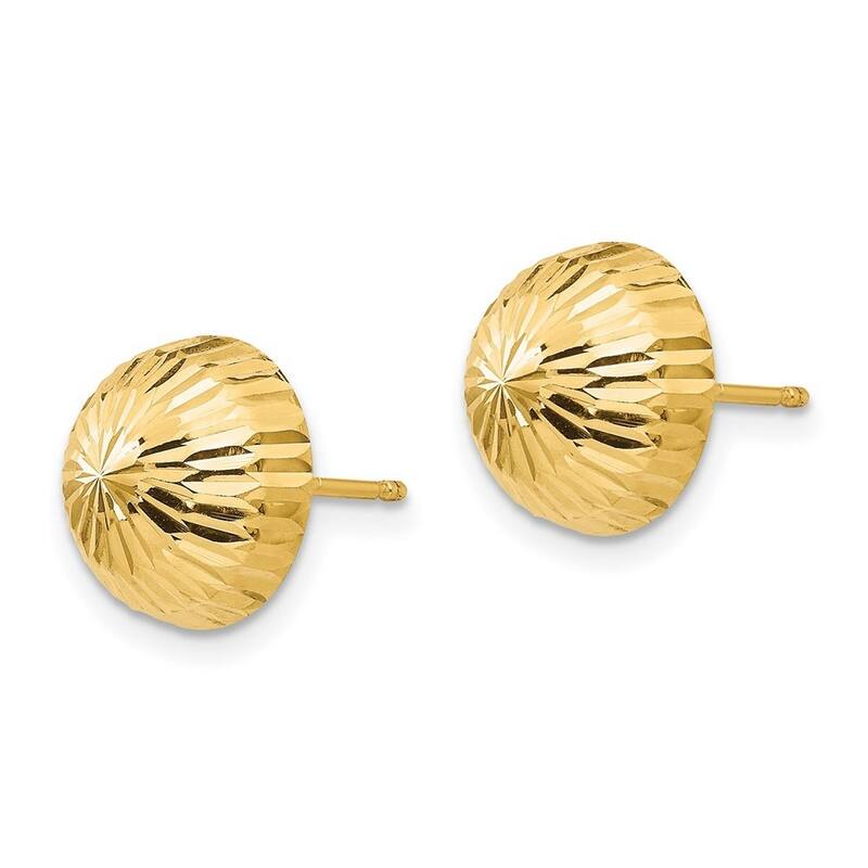 Curata 14k Yellow Gold 10mm Sunburst Diamond Cut Button Post Earrings