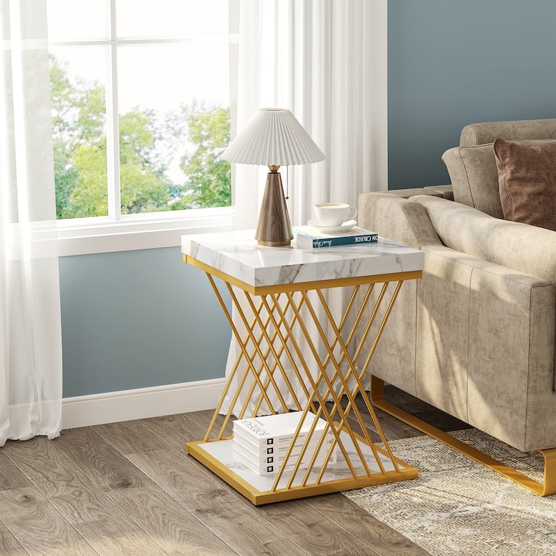 19.68-inch Square Side End Table with Metal Frame for Living Room