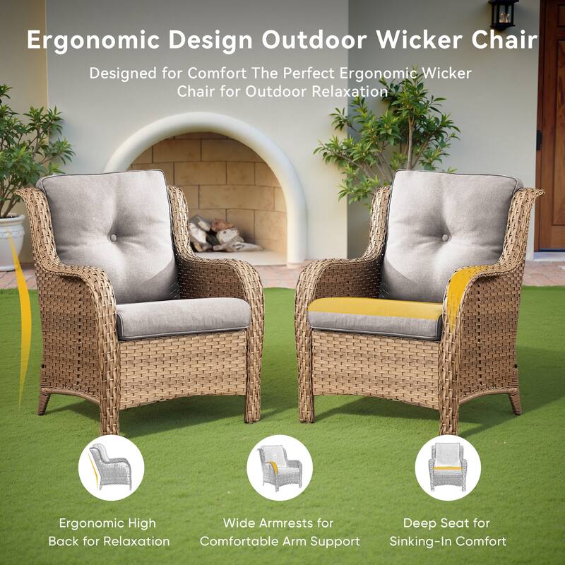 Outdoor Wicker High Back Club Chair Yellow-Beige - Yellow