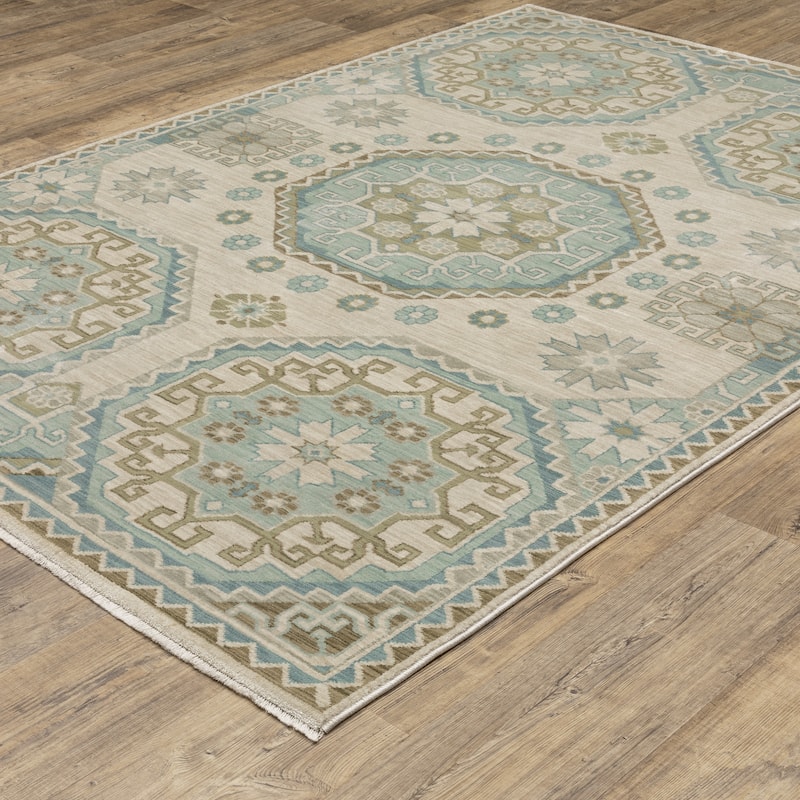 Meadow Bohemian Medallion Beige/ Teal Area Rug