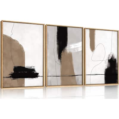 Neutral Black and Tan Wall Decor, Dark Watercolor Shape Wall Painting