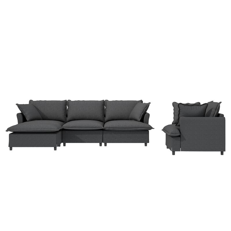 Chenille Sectional Sofa,Modular Cloud Sleeper Couch Set with Pillows - Gray+3 Seat+Single+Ottoman
