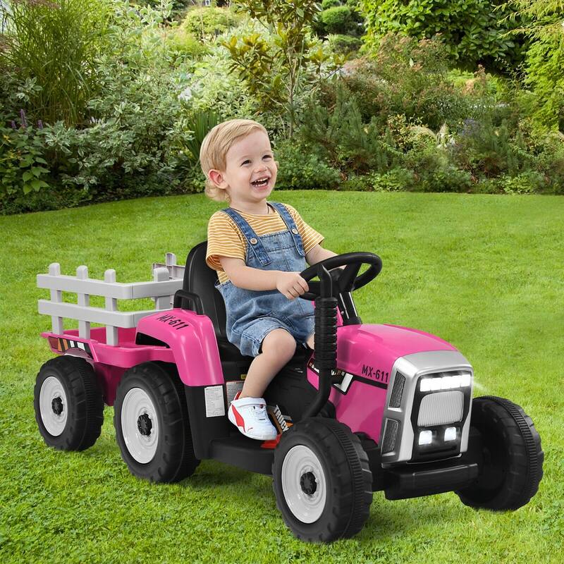 12V Rechargeable Battery Kids Ride-On Tractor with Trailer and Parental Remote Safety Belt - 53" x 20" x 20.5"