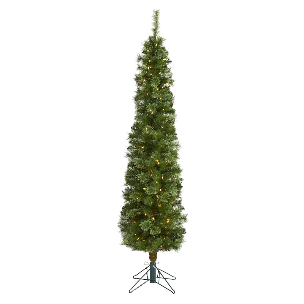 6' Pre-Lit Green Pencil Artificial Christmas Tree, Clear LED Lights - 6 Foot