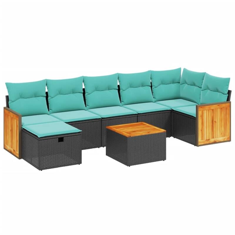 vidaXL Patio Sofa Set with Cushions Outdoor Conversation Furniture Poly Rattan - 24.4" x 24.4" x 27.2"
