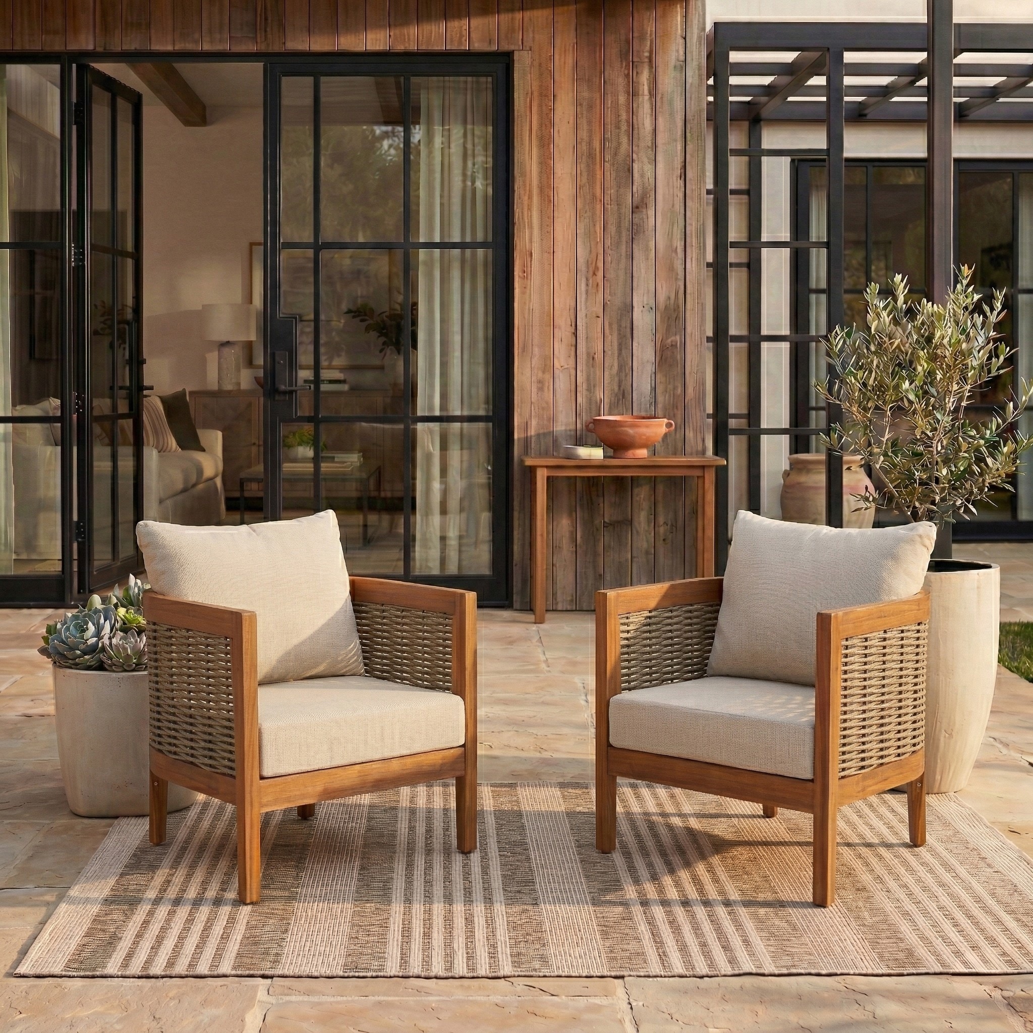 SAFAVIEH Outdoor Living Amanda Scandinavian Acacia 2-Piece Chair - 28"W x 30"D x 25"H
