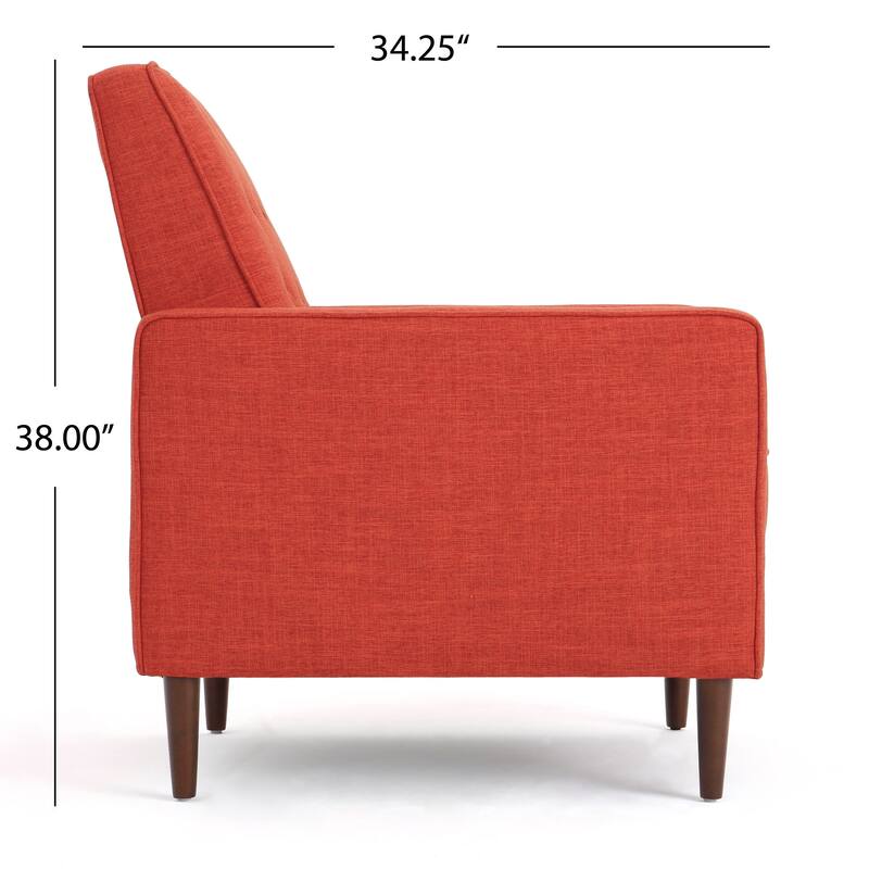 Orange Fabric Mid-Century Upholstered Push Back Recliner with Footrest, Button-tufted Backrest, Beech Wood Legs