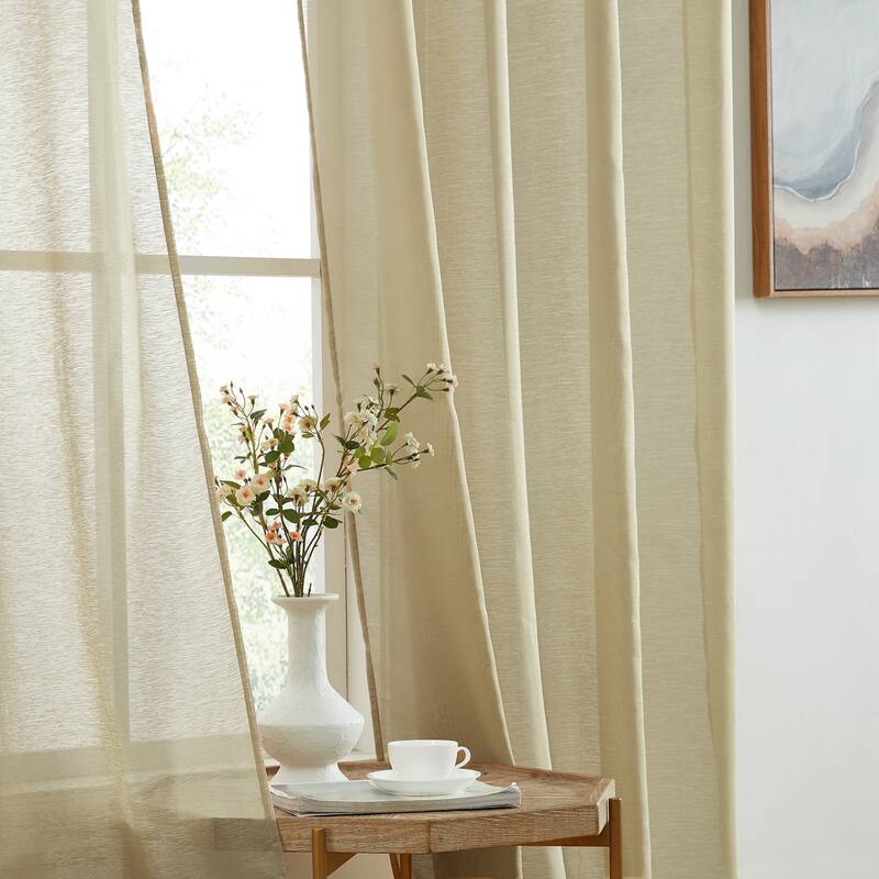 HLC.me 2 Piece Semi Sheer Voile Window Curtain Drapes Grommet Top Panels Bedroom, Living Room - Set of 2 panels