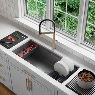 STYLISH 42 inch Stainless Steel 16G 70/30 Double Bowl Workstation Sink Dura-Tek