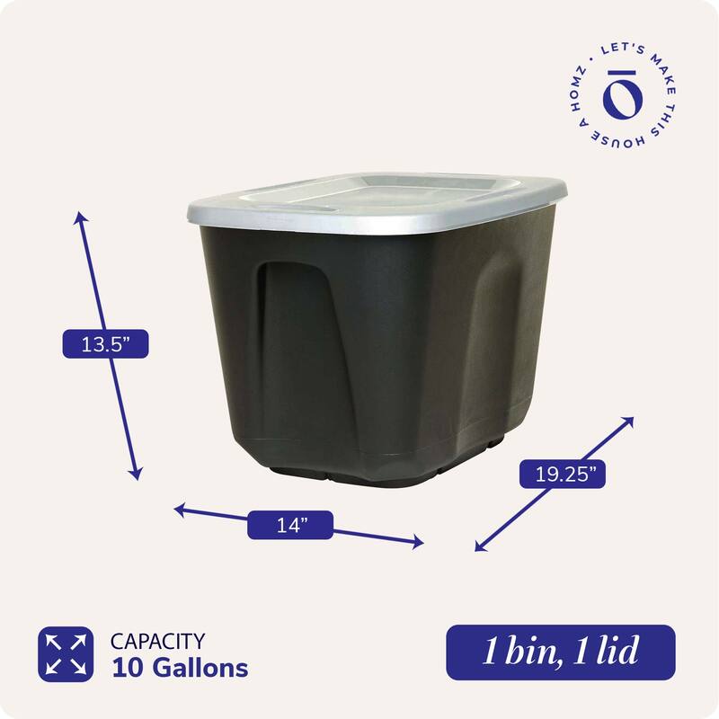 Homz 6610BKTS.10 10 Gallon Durable Molded Plastic Storage Bin with Secure Lid - 1.34