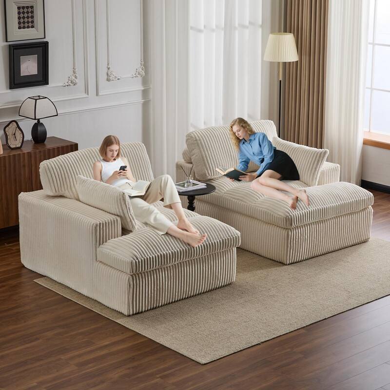 Double Chaise Lounge Sofa - Upholstered Sleeper Cloud Couch, No Assembly, Corduroy - Living Room, Bedroom