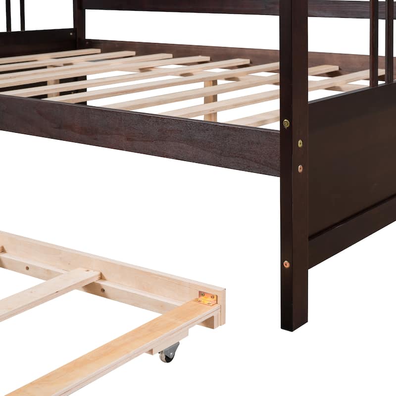 Durable Twin/Full Size Wooden Daybed with Pull-Out Trundle, Ideal for Kids and Guest Rooms